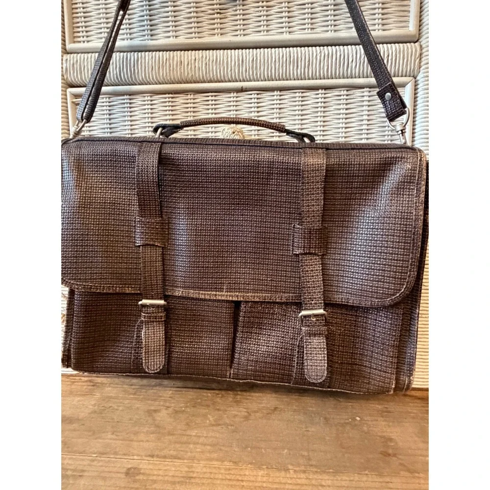 Vintage Collegiate Saddlebag Brown Textured Leather Messenger Bag Briefcase USA